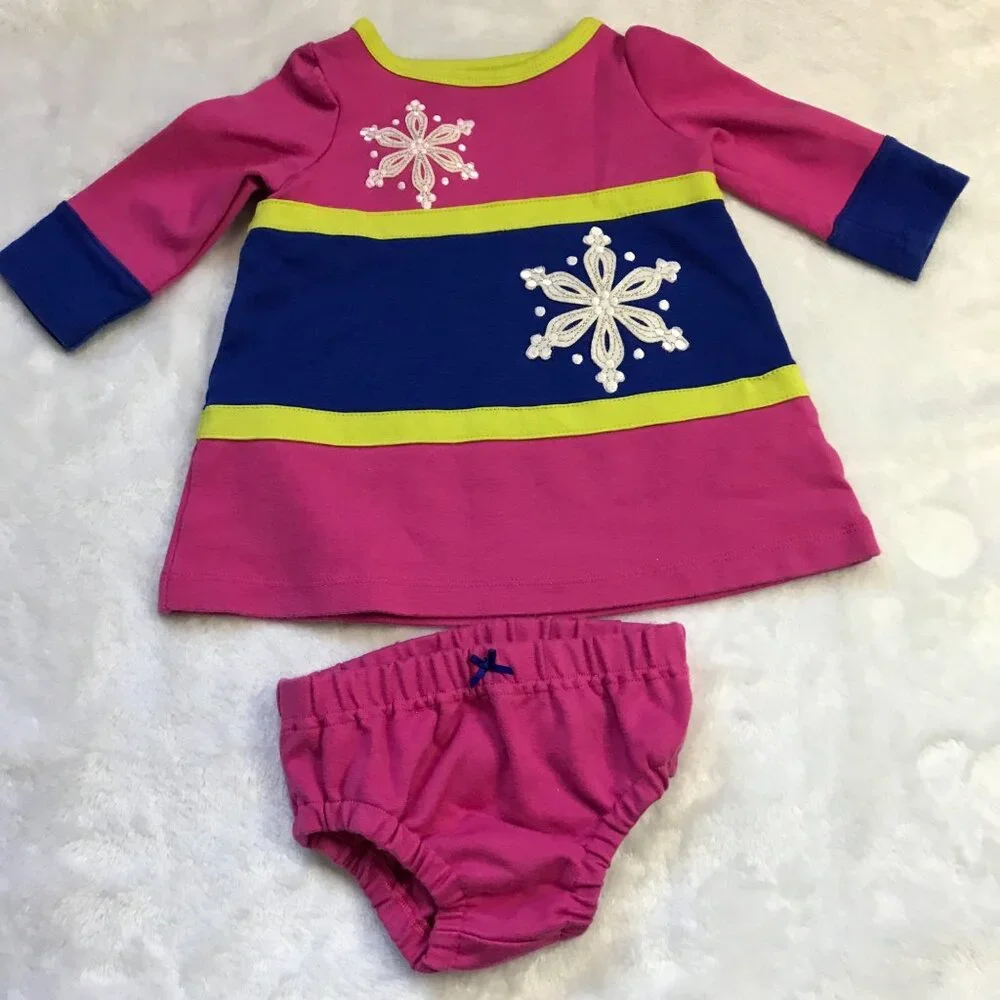 Hartstrings Snowflake Applique Dress and Bloomers Set Baby‎ Girl Size 6-9M Pink